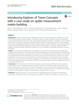 Introducing Explorer of Taxon Concepts with a Case Study on Spider Measurement Matrix Building Hong Cui1* , Dongfang Xu1, Steven S