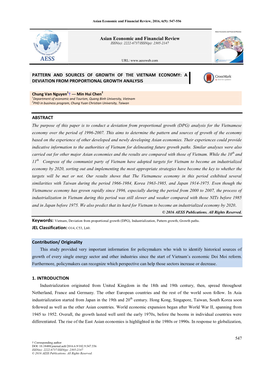 Pattern and Sources of Growth of the Vietnam Economy: a Deviation from Proportional Growth Analysis