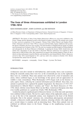 The Lives of Three Rhinoceroses Exhibited in London 1790–1814