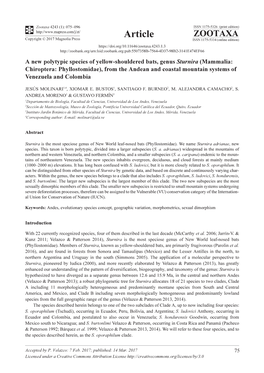 A New Polytypic Species of Yellow-Shouldered Bats, Genus