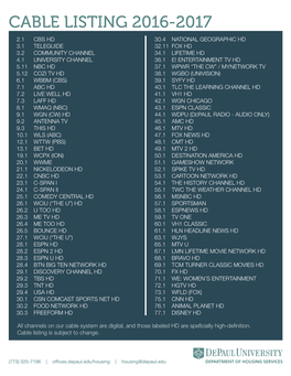 Cable Listing 2016-2017