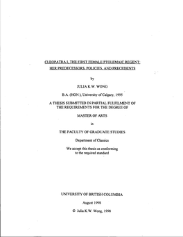 Cleopatra I. the First Female Ptolemaic Regent: Her Predecessors