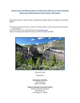 Inventory and Monitoring of Sensitive Species in the Gardner Mountain Wilderness Study Area, Wyoming