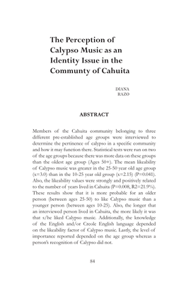 The Perception of Calypso Music As an Identity Issue in the Communty of Cahuita