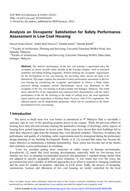 Analysis on Occupants' Satisfaction for Safety Performance Assessment In