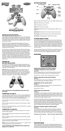 INSTRUCTION MANUAL Option P/N 823A3000 Rev.D Right Rotate: Rotates Tetrimino Clockwise / Select a Menu Option