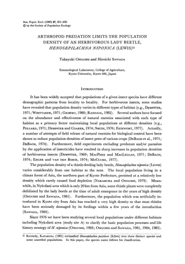 Arthropod Predation Limits the Population Density of an Herbivorous Lady Beetle, <Emphasis Type=