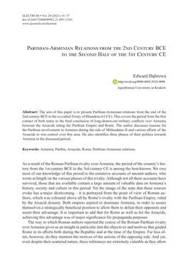 Parthian-Armenian Relations from the 2Nd Century BCE to the Second Half of the 1St Century CE