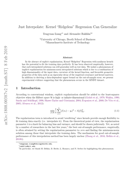 Just Interpolate: Kernel “Ridgeless” Regression Can Generalize