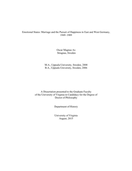 Emotional States: Marriage and the Pursuit of Happiness in East and West Germany, 1949–1989