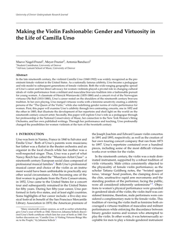 Making the Violin Fashionable: Gender and Virtuosity in the Life of Camilla Urso