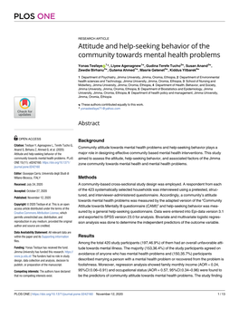 Attitude and Help-Seeking Behavior of the Community Towards Mental Health Problems