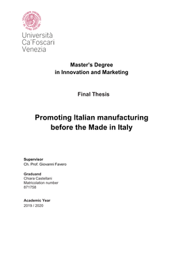 Promoting Italian Manufacturing Before the Made in Italy