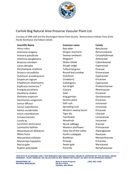 Carlisle Bog Natural Area Preserve Vascular Plant List