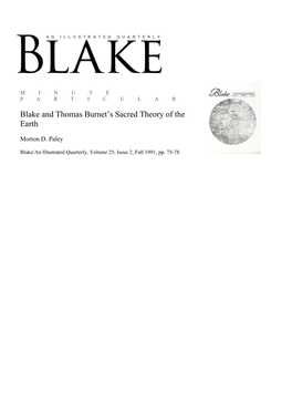 Blake and Thomas Burnet's Sacred Theory of the Earth