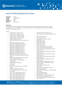 Human TGF Beta Signaling Primer Library