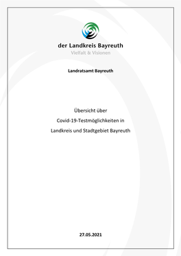 Übersicht Testungen in Landkreis Und Stadt Bayreuth