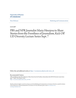 PBS and NPR Journalist Maria Hinojosa to Share Stories from the Frontlines of Journalism, Kick Off UD Diversity Lecture Series Sept