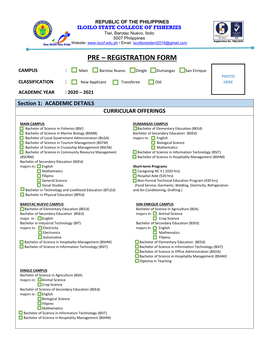 Pre – Registration Form