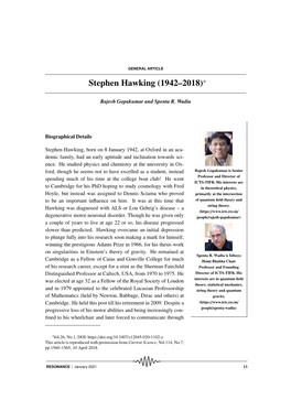 Stephen Hawking (1942–2018)*