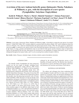 A Revision of the New Andean Butterfly Genus Optimandes Marín
