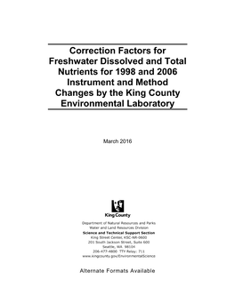 Correction Factors for Freshwater Dissolved and Total Nutrients for 1998 and 2006 Instrument and Method Changes by the King County Environmental Laboratory