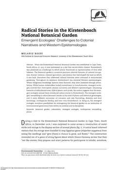 Radical Stories in the Kirstenbosch National Botanical Garden Emergent Ecologies’ Challenges to Colonial Narratives and Western Epistemologies