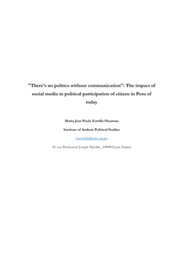 The Impact of Social Media in Political Participation of Citizen in Peru of Today