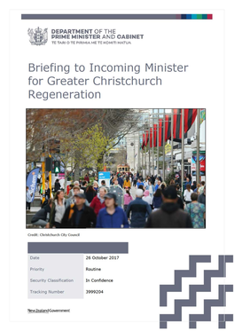 Briefing to Incoming Minister for Greater Christchurch Regeneration