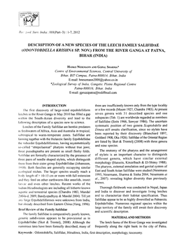 Desci~Iption of a New Species of the Leech Family Salifidae (Odontobdella Krishna Sp