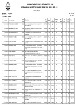 MAHARASHTRA STATE COUNCIL of EXAMINATIONS, PUNE NATIONAL MEANS CUM MERIT SCHOLARSHIP SCHEME EXAM 2013-14 ( STD - 8 Th ) SELECTION LIST