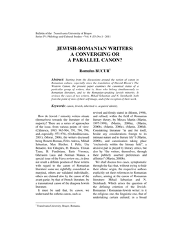 Bucur, R. Jewish-Romanian Writers: a Converging Or a Parallel Canon