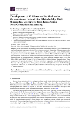 Development of 12 Microsatellite Markers in Dorcus Titanus Castanicolor (Motschulsky, 1861) (Lucanidae, Coleoptera) from Korea Using Next-Generation Sequencing