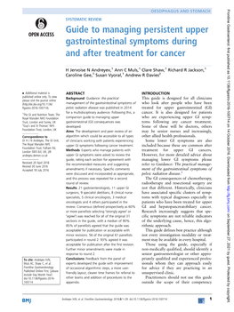 Guide to Managing Persistent Upper Gastrointestinal Symptoms During and After Treatment for Cancer