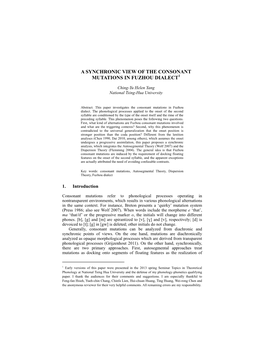 A Synchronic View of the Consonant Mutations in Fuzhou Dialect1