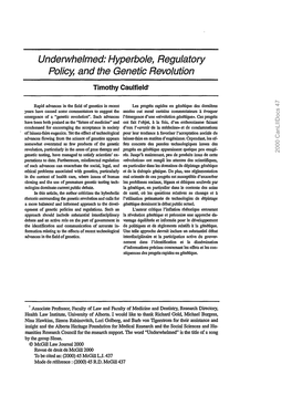 Hyperbole, Regulatory Policy and the Genetic Revolution