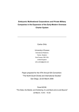Embryonic Multinational Corporations and Private Military Companies in the Expansion of the Early-Modern Overseas Charter System