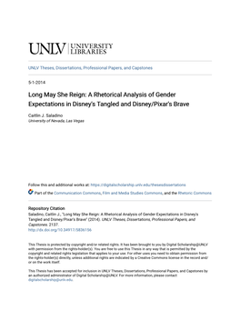 A Rhetorical Analysis of Gender Expectations in Disney's Tangled and Disney/Pixar's Brave