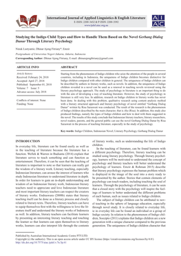 Studying the Indigo Child Types and How to Handle Them Based on the Novel Gerbang Dialog Danur Through Literary Psychology