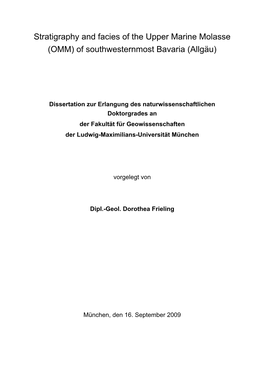 Stratigraphy and Facies of the Upper Marine Molasse (OMM) of Southwesternmost Bavaria (Allgäu)