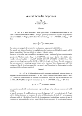 A Set of Formulas for Primes