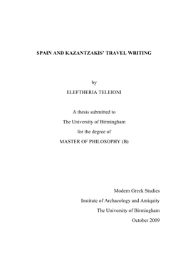 Spain and Kazantzakis' Travel Writing