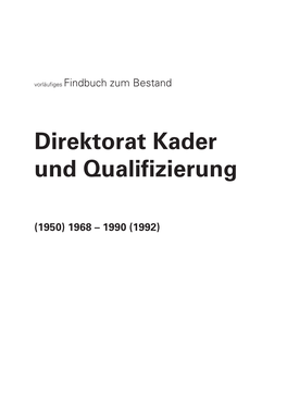 Findbuch Direktorat Kader Und Qualifizierung