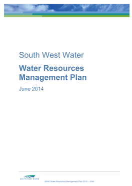South West Water Water Resources Management Plan June 2014
