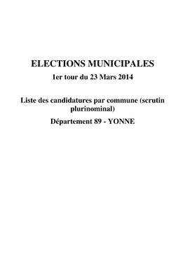 ELECTIONS MUNICIPALES 1Er Tour Du 23 Mars 2014