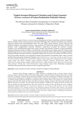 Tingkat Serangan Ektoparasit Ciliophora Pada Udang Vannamei (Penaeus Vannamei) Di Lahan Pertambakan Polikultur Sidoarjo