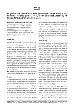 Frugivory and Facilitation of Seed Germination by the Velvet Asity