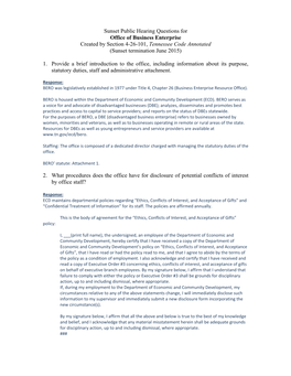 Sunset Public Hearing Questions for Office of Business Enterprise Created by Section 4-26-101, Tennessee Code Annotated (Sunset Termination June 2015)