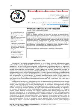 Overview of Plant-Based Vaccines