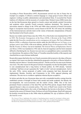 Keynesianism in France According to Pierre Rosanvallon (1987), Keynesianism Arrived Very Late in France but Its Triumph Was Complete